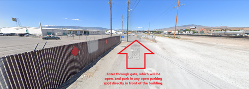 Image of open gate to parking on Barnett Way